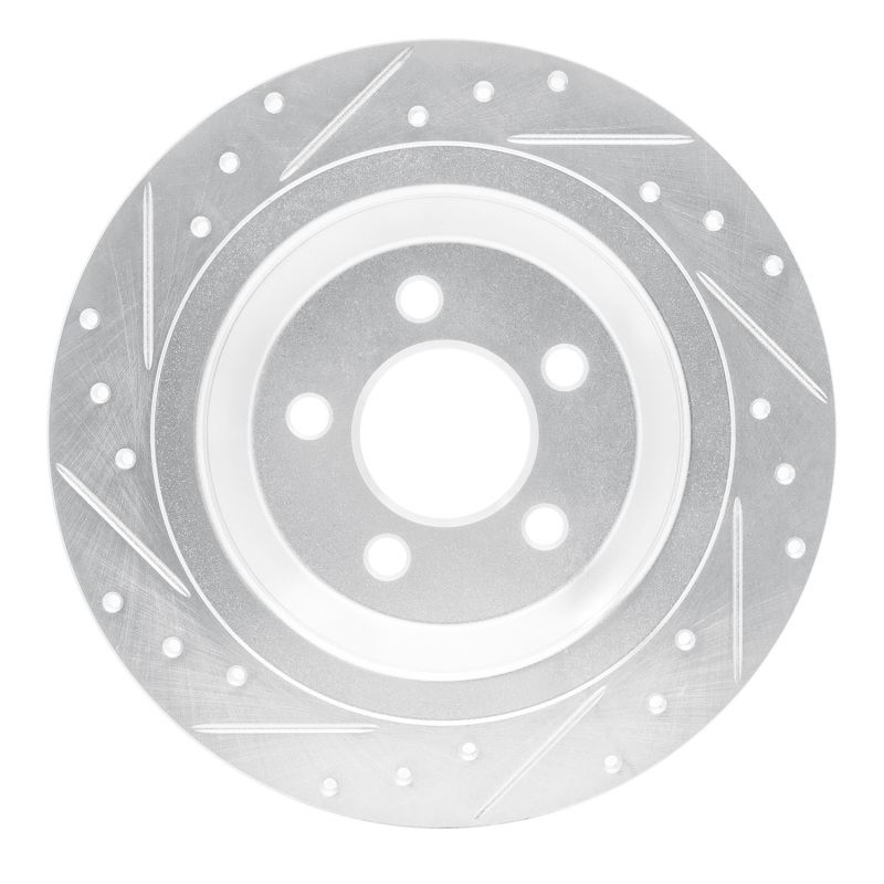 Ford Mustang Brake Rotor (1) - Rear Right - R1 Concepts - Drilled & Slotted - Silver - `15-`23